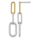 Sterling Silver Rhodium-Plated and Gold-Plated Three Link Textured Dangle Earrings, 38.3 mm