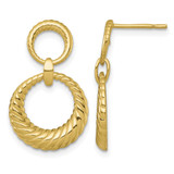 Sterling Silver Gold-Tone Polished and Grooved Double Circle Doorknocker Post Dangle Earrings, 24.7 mm