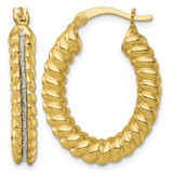 Sterling Silver Gold-Tone Polished and Twisted Glitter Oval Hoop Earrings, 29.05 mm