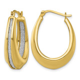 Sterling Silver Gold-Tone Polished and Twisted Glitter In and Out Oval Hoop Earrings, 28.8 mm