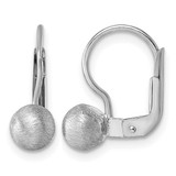 Sterling Silver Rhodium-Plated Scratch Finish 5.00 mm Ball Leverback Stud Earrings, 15 mm Long