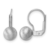 Sterling Silver Rhodium-Plated Scratch Finish 7.00 mm Ball Leverback Stud Earrings, 15 mm Long