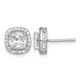 Sterling Silver Rhodium-Plated Polished 10.0 mm Cushion Cubic Zirconia Halo Stud Earrings, 15.15 mm Long
