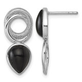 Sterling Silver Rhodium-Plated Polished Black Agate Teardrop and Circle Mis-Matched Post Dangle Earrings, 22.58 mm