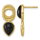 Sterling Silver Gold-Tone Polished Black Agate Teardrop and Circle Mis-Matched Post Dangle Earrings, 22.6 mm