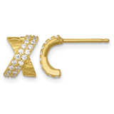 Sterling Silver Gold-Tone Polished and Grooved -X- Cubic Zirconia Stud Earrings, 9.1 mm