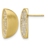 Sterling Silver Gold and Silver-Tone Polished and Brushed Pave Cubic Zirconia Half Circle Stud Earrings, 19.15 mm