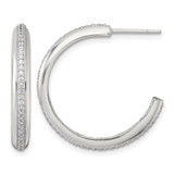 Sterling Silver Polished 26.5 x 3.5 mm Cubic Zirconia Post C-Hoop Earrings, 26.4 mm Long