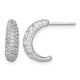 Sterling Silver Polished Pave Cubic Zirconia Post J-Hoop Earrings, 14.7 mm