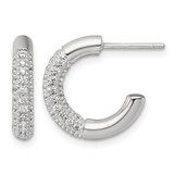 Sterling Silver Polished Pave Cubic Zirconia Post C-Hoop Earrings, 15.7 mm