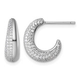 Sterling Silver Rhodium-Plated Cubic Zirconia Polished J-Hoop Post Earrings, 15.3 mm