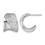 Sterling Silver Rhodium-Plated Cubic Zirconia Polished J-Hoop Post Earrings, 14.9 mm