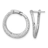 Sterling Silver Rhodium-Plated Polished Micro Pave Cubic Zirconia Round Offset Hinged Hoop Earrings, 21.1 mm