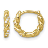Sterling Silver Gold-Tone Polished and Twisted Cubic Zirconia Round Hinged Hoop Earrings, 11.4 mm