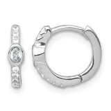 Sterling Silver Rhodium-Plated Polished Round and Oval Cubic Zirconia Round Hinged Hoop Earrings, 11.4 mm