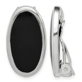 Sterling Silver Rhodium-Plated Polished Onyx Non-Pierced Oval Stud Earrings, 23 mm