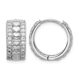Sterling Silver Rhodium-Plated Cubic Zirconia Polished Hearts Hinged Hoop Earrings, 16.2 mm