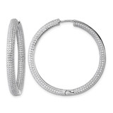 Sterling Silver Rhodium-Plated In and Out Cubic Zirconia Pave 3.7 x 39 mm Hinged Hoop Earrings, 39.1 mm Long