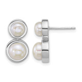 Sterling Silver Rhodium-Plated 5-7 mm Button White 2-Cultured Freshwater Pearl Post Drop Earrings, 16.3 mm Long