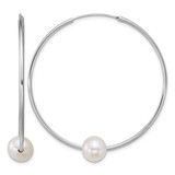 Sterling Silver Rhodium-Plated 8-9 mm Semi-Round White Cultured Freshwater Pearl 50 mm Endless Hoop Earrings, 53.85 mm Long