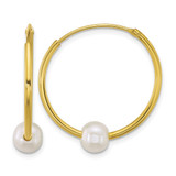 Sterling Silver Gold-Tone 7-8 mm Semi-Round White Cultured Freshwater Pearl 30 mm Endless Hoop Earrings, 27.75 mm Long