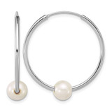 Sterling Silver Rhodium-Plated 7-8 mm Semi-Round White Cultured Freshwater Pearl 32 mm Endless Hoop Earrings, 32.4 mm Long