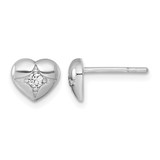 Sterling Silver Rhodium-Plated Polished Cubic Zirconia Heart Stud Earrings, 6.95 mm