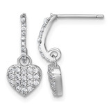 Sterling Silver Rhodium-Plated Polished Cubic Zirconia Heart Post Dangle Earrings, 20.1 mm
