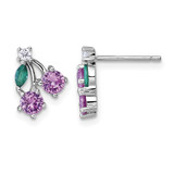 Sterling Silver Rhodium-Plated Cubic Zirconia and Lab-Created Corundum and Green Glass Cherry Stud Earrings, 11.2 mm