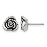Sterling Silver Polished and Antiqued Rose Stud Earrings, 9.6 mm