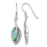 Sterling Silver Rhodium-Plated Polished Abalone Leaf Dangle Shepherd Hook Drop French Wire Earrings, 36.4 mm
