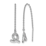 Sterling Silver Rhodium-Plated Cubic Zirconia Awareness Ribbon Dangle Threader Drop Earrings, 33.8 mm