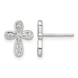 Sterling Silver Polished Cubic Zirconia Cross Stud Earrings, 12 mm