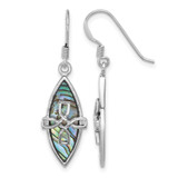 Sterling Silver Rhodium-Plated Polished Abalone Cross Dangle Shepherd Hook Drop French Wire Earrings, 37.2 mm