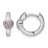 Sterling Silver Rhodium-Plated Polished Pink Cubic Zirconia Heart 2 mm X 11 mm Hinged Hoop Earrings