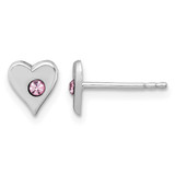 Sterling Silver Madi K Rhodium-Plated Pink Crystal Heart Stud Earrings, 6.5 mm