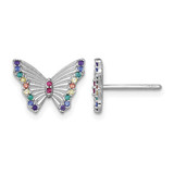Sterling Silver Rhodium-Plated Polished Rainbow Nano Crystals Butterfly Stud Earrings, 10.5 mm