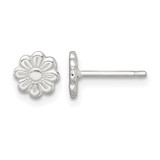 Rhodium-Plated Sterling Silver Polished and Grooved Flower Petite Stud Earrings, 7.5 mm