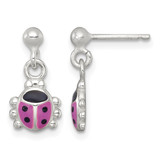 Sterling Silver Polished Pink and Black Enameled Ladybug Dangle Earrings, 14.8 mm