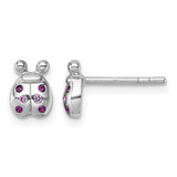 Sterling Silver Rhodium-Plated Polished Pink And Red Cubic Zirconia Lady Bug Stud Earrings, 7 mm