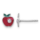 Sterling Silver Madi K Rhodium-Plated Enameled Red Apple with Crystal Petite Stud Earrings, 7.8 mm