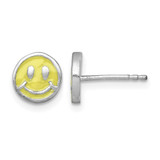 Sterling Silver Madi K Rhodium-Plated Enameled Yellow Smiley Face Petite Stud Earrings, 8.3 mm