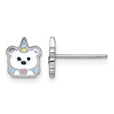 Sterling Silver Rhodium-Plated Polished White and Rainbow Enamel Unicorn Polar Bear Petite Stud Earrings, 8.5 mm