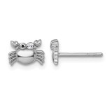 Sterling Silver Rhodium-Plated Polished Crab with Black Enamel and Cubic Zirconia Eyes Petite Stud Earrings, 5.5 mm