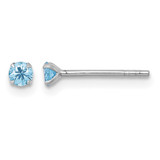 Sterling Silver Madi K Rhodium-Plated 3.00 mm Blue Cubic Zirconia Stud Stud Earrings, 3 mm Long
