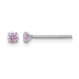 Sterling Silver Madi K Rhodium-Plated 3.00 mm Pink Cubic Zirconia Stud Stud Earrings, 3 mm Long