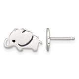 Rhodium-Plated Sterling Silver Polished Black Enameled Elephant Stud Earrings, 7.9 mm