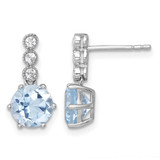 Sterling Silver Rhodium-Plated Polished and Beaded Round Sky Blue and White Topaz Dangle Earrings, 15.45 mm