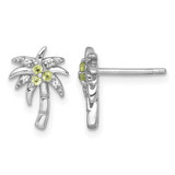 Sterling Silver Rhodium-Plated Polished and Grooved Peridot and White Topaz Palm Tree Stud Earrings, 12.3 mm