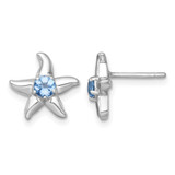 Sterling Silver Rhodium-Plated Polished Round Light Swiss Blue Topaz Starfish Stud Earrings, 11.9 mm